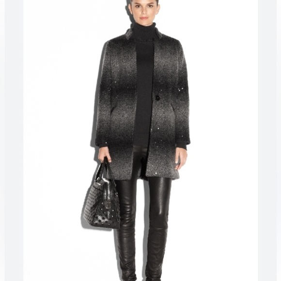 Milly Women's Sequin Wool Angle Coat Charcoal Long Blazer Ombre size M - Picture 5 of 5